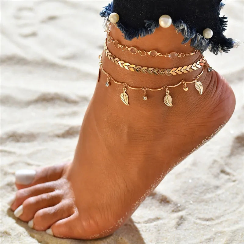 Modyle New Fashion Simple Heart Female Anklets Foot Jewelry Leg New Anklets On Foot Ankle Bracelets For Women Leg Chain Gifts