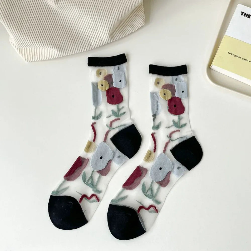 Fashion Socks For Women Summer Breathable Trendy Casual Socks Cute Fashion Korean Style Transparent Lace Sweet Socks