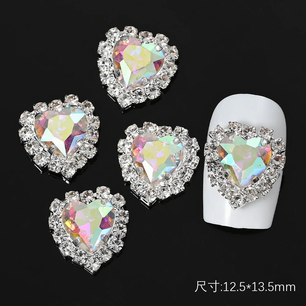 5/10pc Luxury Crystal Pink Heart Nail Art Charm 3D Love Shape Nail Rhinestones Diamond Shine Valentine's Day Manicure Decoration