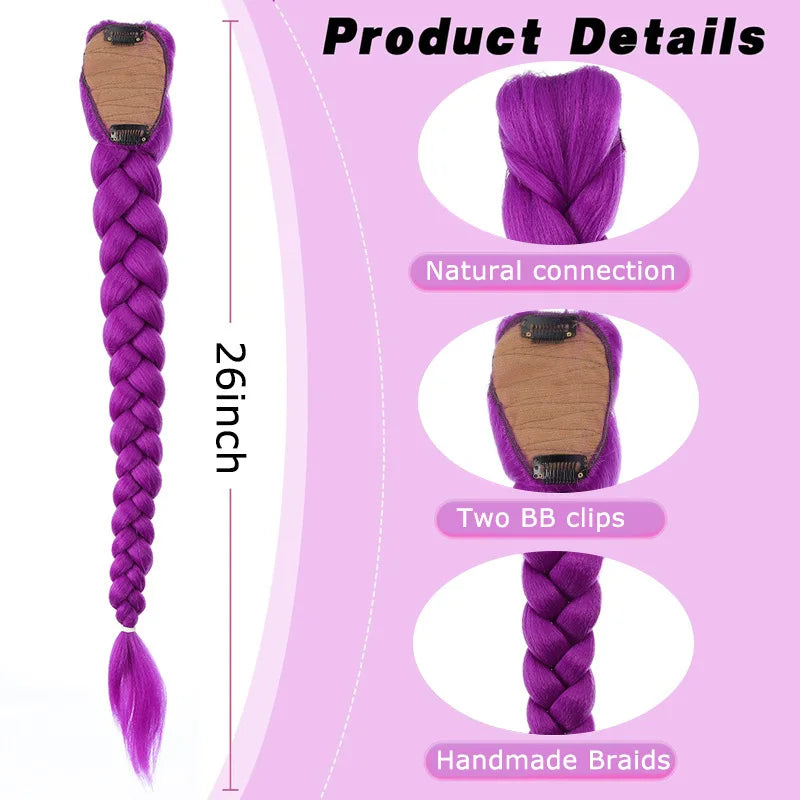 26-inch synthetic woven purple hair ponytail cosplay costume hairstyle for children girls Halloween Christmas