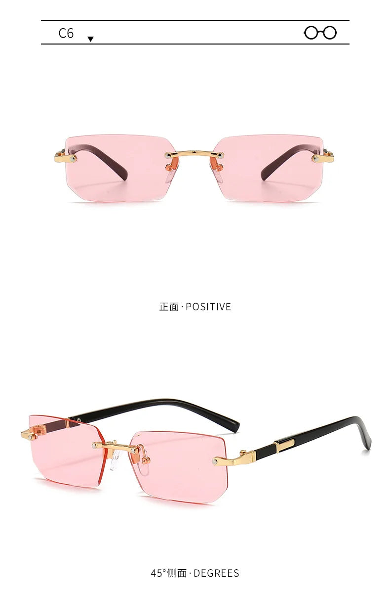 Clearance_Rimless Sunglasses Rectangle Fashion Popular Women Men Shades Small Square Sun Glasses For Female male Summer Travelin