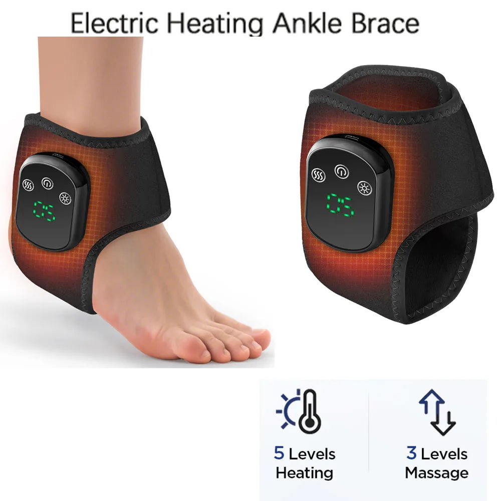 Rechargeable Electric Heating Ankle Brace Massager Hot Compress And Vibration Massage for Cervical Hand Foot Muscle Relaxation