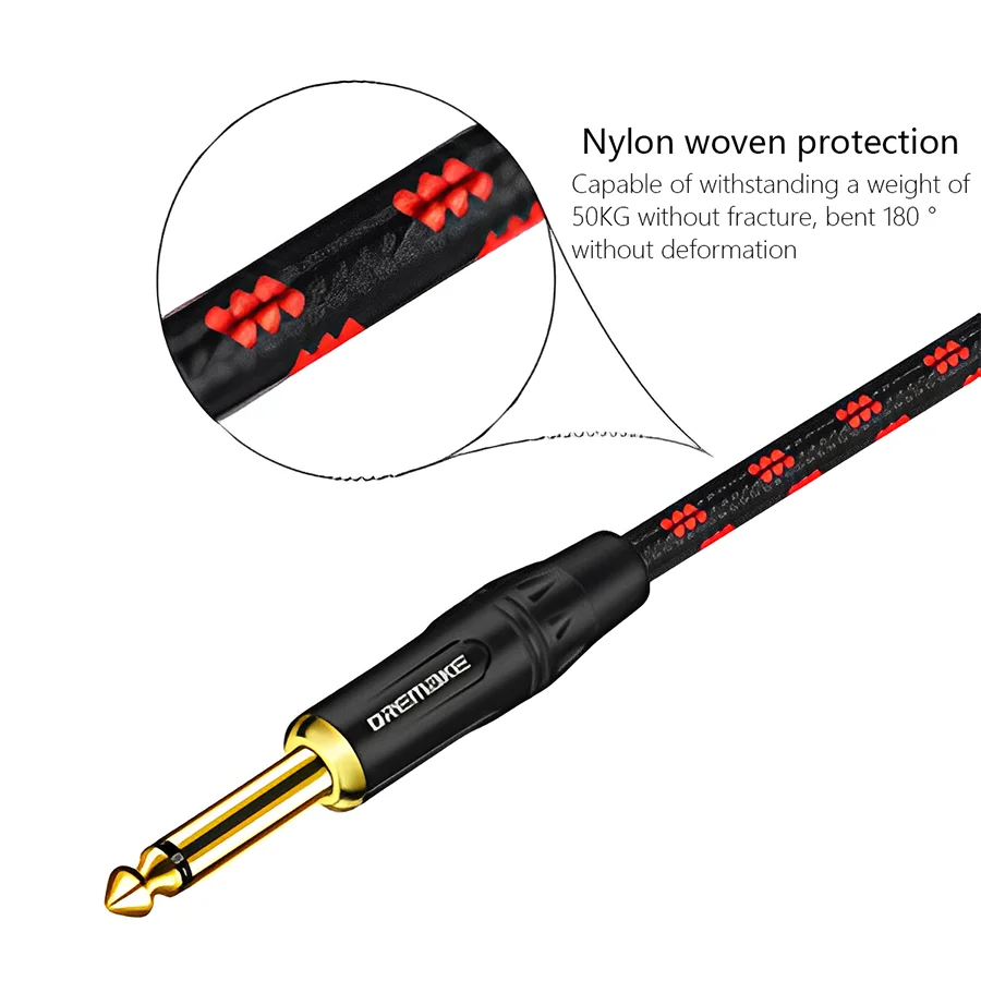 Jack 6.35 mm Mono Cable Gold Plated Guitar Cable Male to Male Cotton Braided Instrument Cable for Guitar Bass keyboard