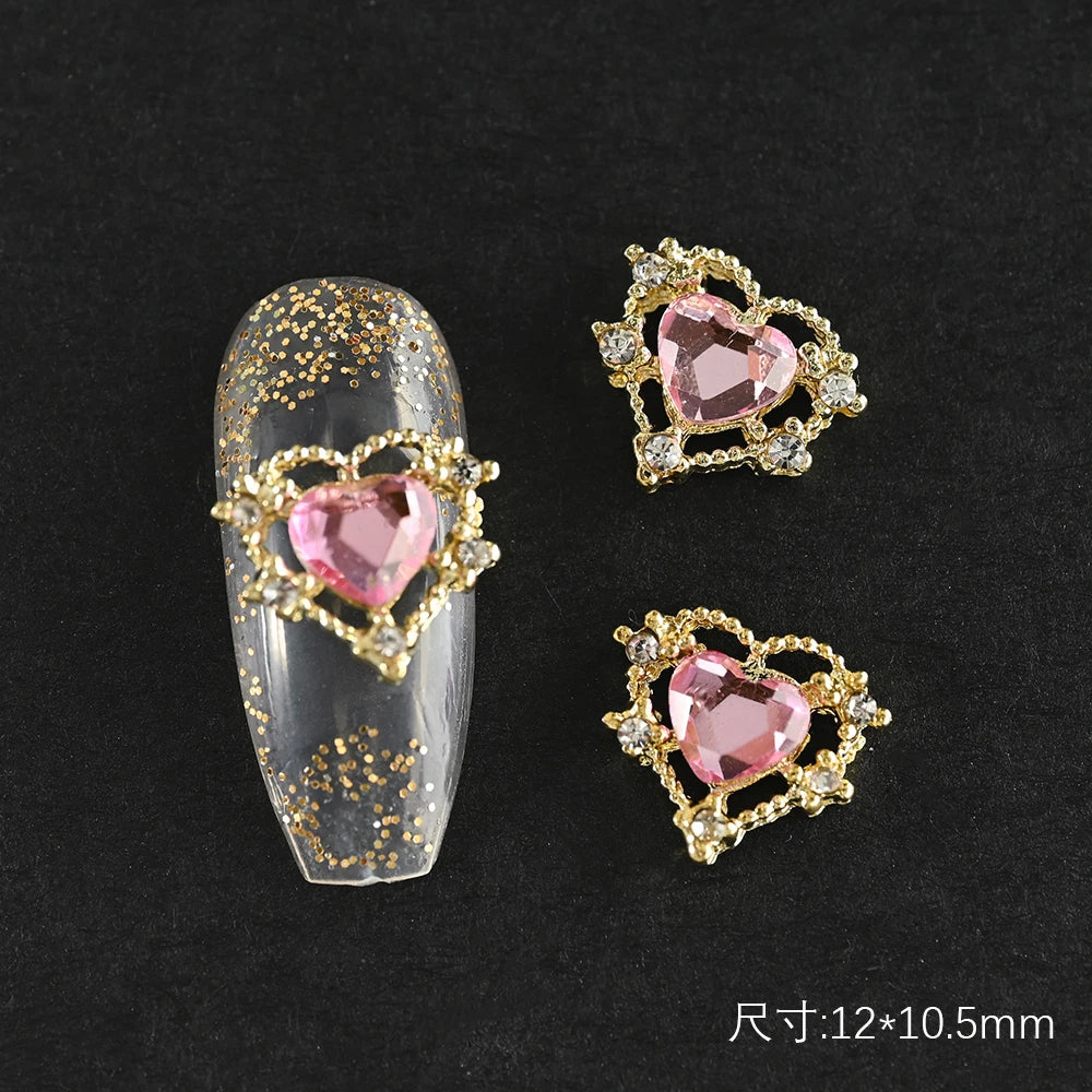 5/10pc Luxury Crystal Pink Heart Nail Art Charm 3D Love Shape Nail Rhinestones Diamond Shine Valentine's Day Manicure Decoration