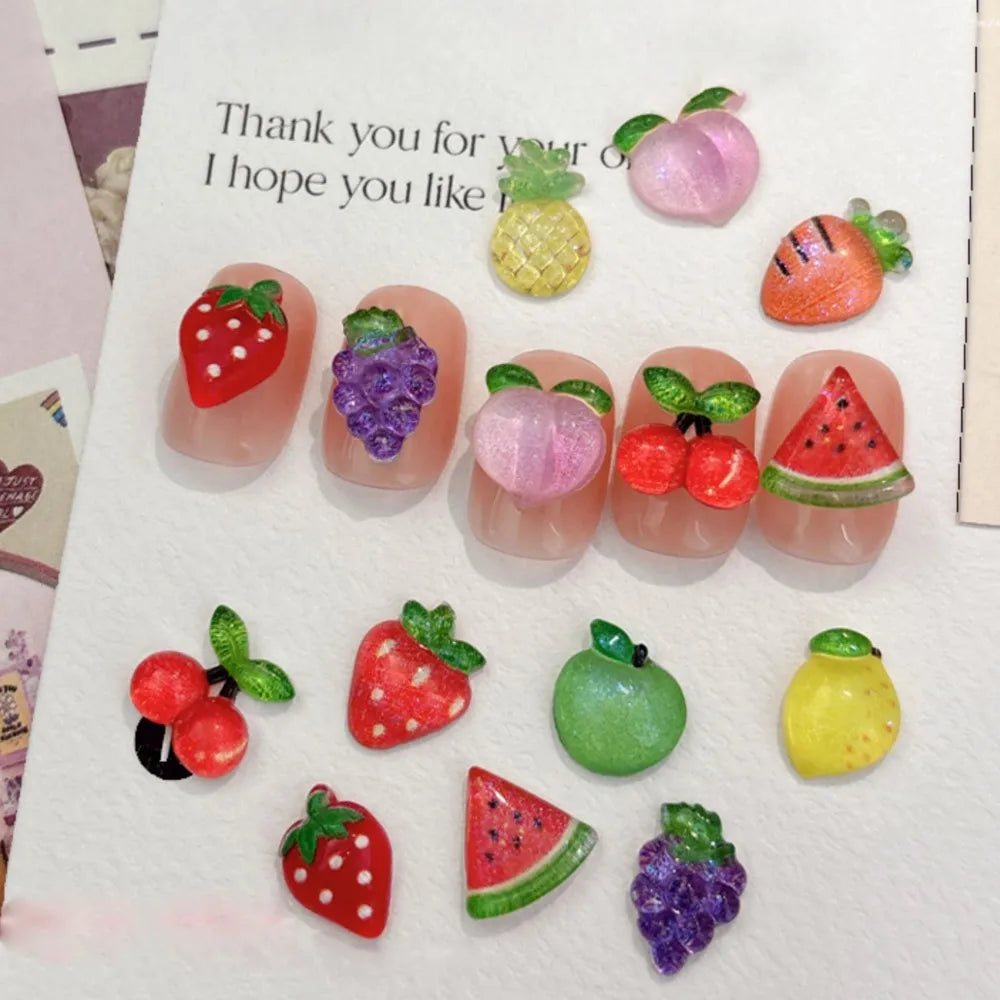 50pcs 3D Strawberry Cute Nail Charms Cartoon Fruit Flatback Resin Rhinestone Gems Red Strawberry Designs Nail Decoration Jewelry