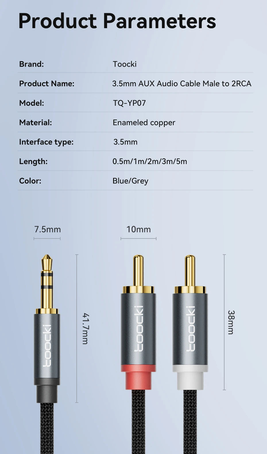 Toocki RCA Audio Cable 3.5mm Male to 2RCA Speaker Cable Male Splitter AUX 2 RCA Cord Jack for TV Box Amplifier DVD Player Wire