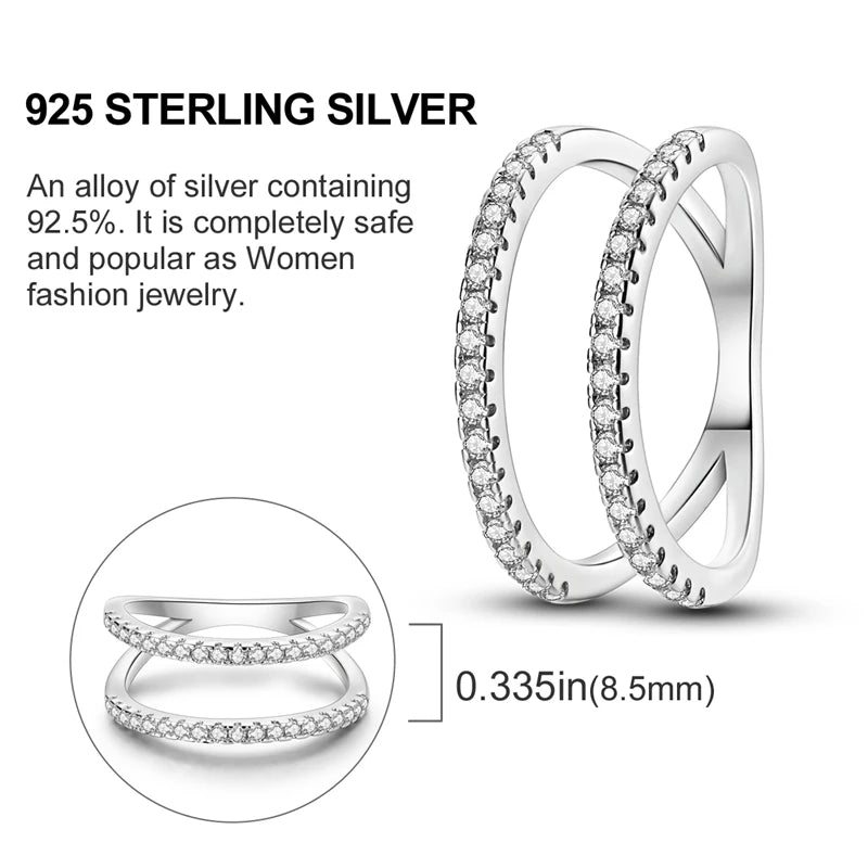 Rings For Women 925 Silver Sparkling Zircon Minimalist Geometric Star X Rings Romantic Wedding Engagement Valentine Jewelry Gift