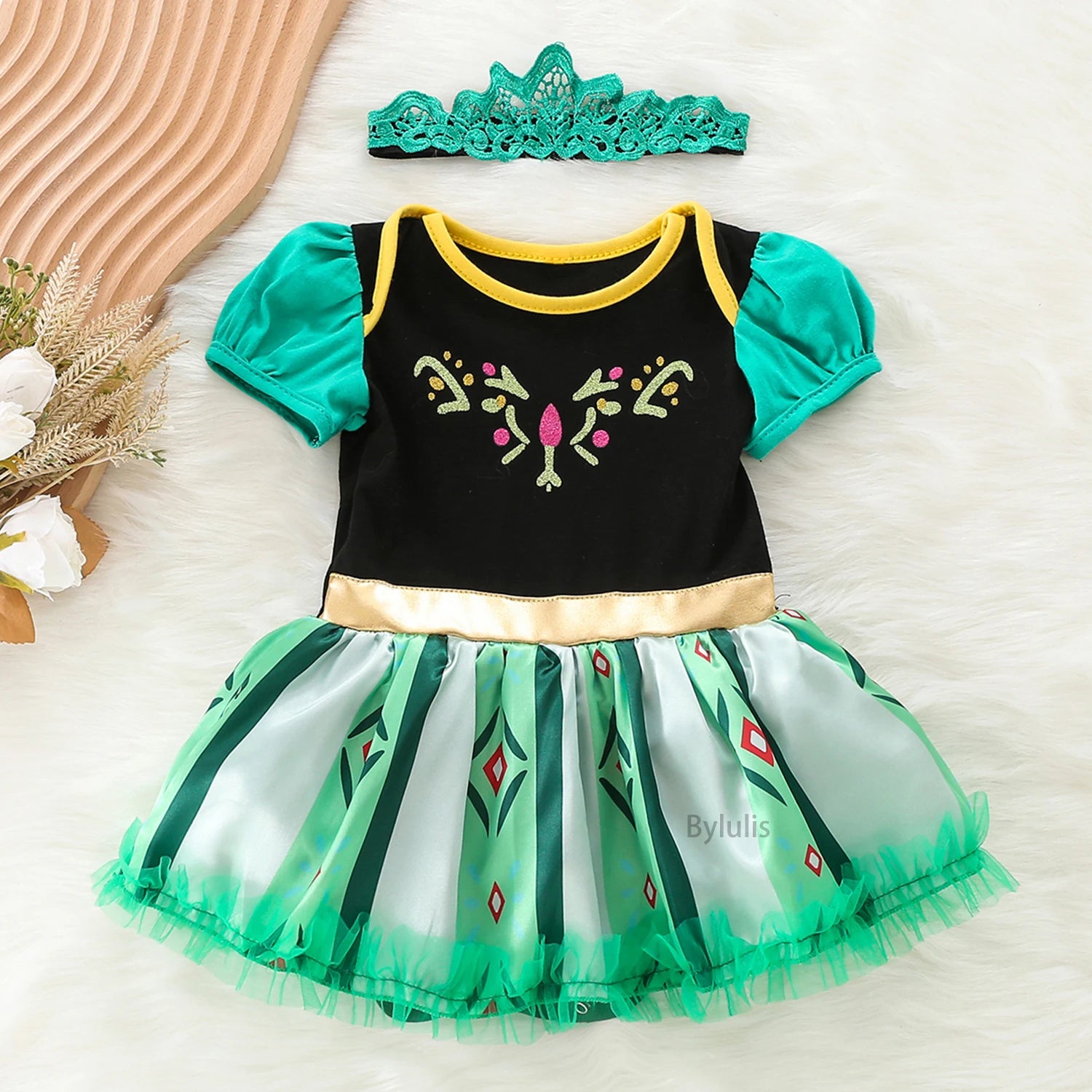 Baby Girls Costumes Kid Romper Tutu Dress with Headband Infant Baby Girl Princess Alice Clothes Aurora Belle Dress Party Costume