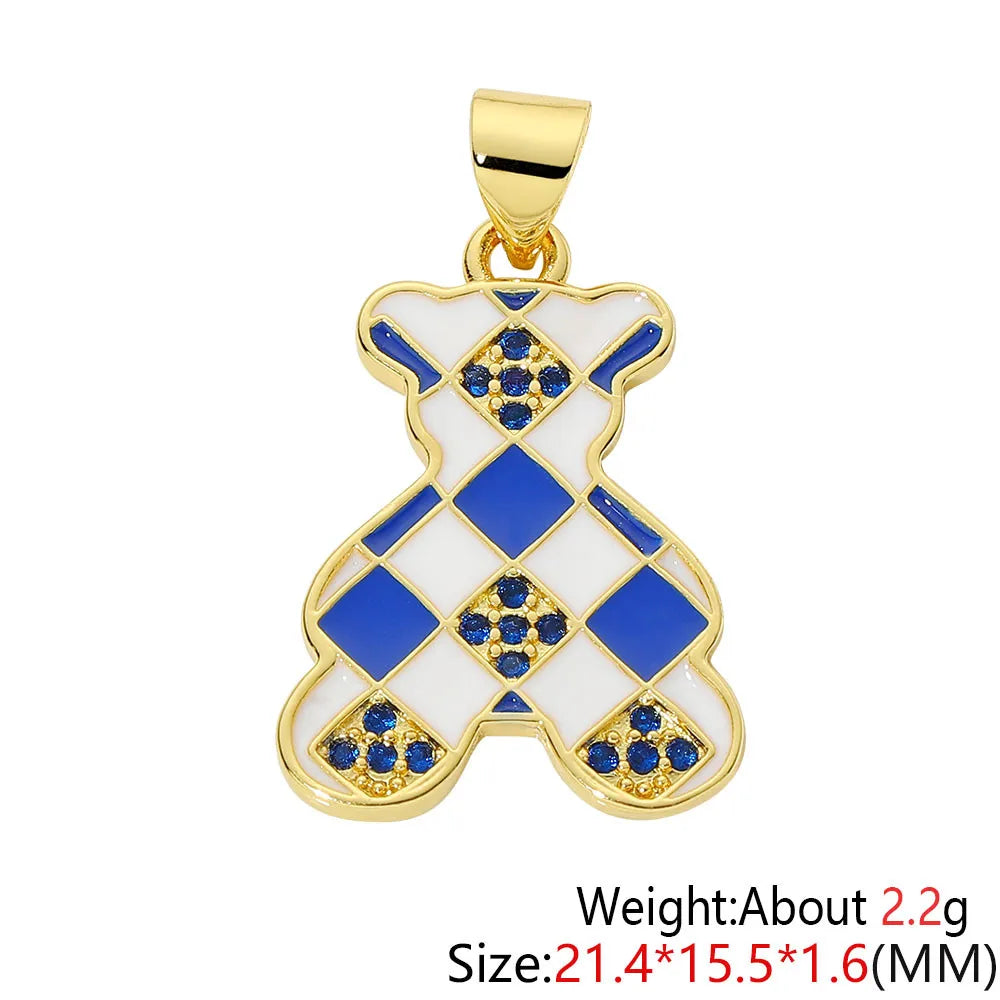 HUAMI Colorful Cute Bear Enamel Necklace Pendant Handmade Prevent Allergy Multicolor Cubic Zirconia Charms Supplies Accessories