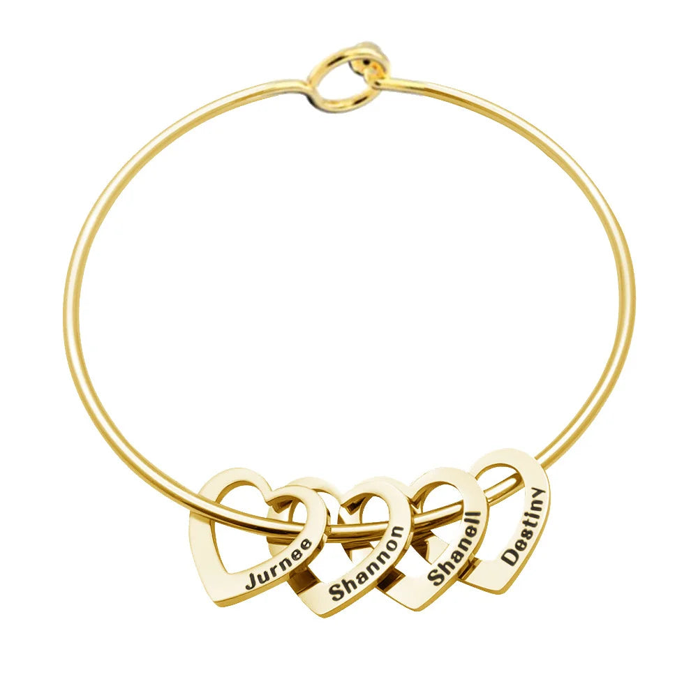 PolishedPlus Customized  Bangle Bracelet Heart Shape Pendants Stainless Steel  Letter Personalized For Women Mom Birthday  Gift