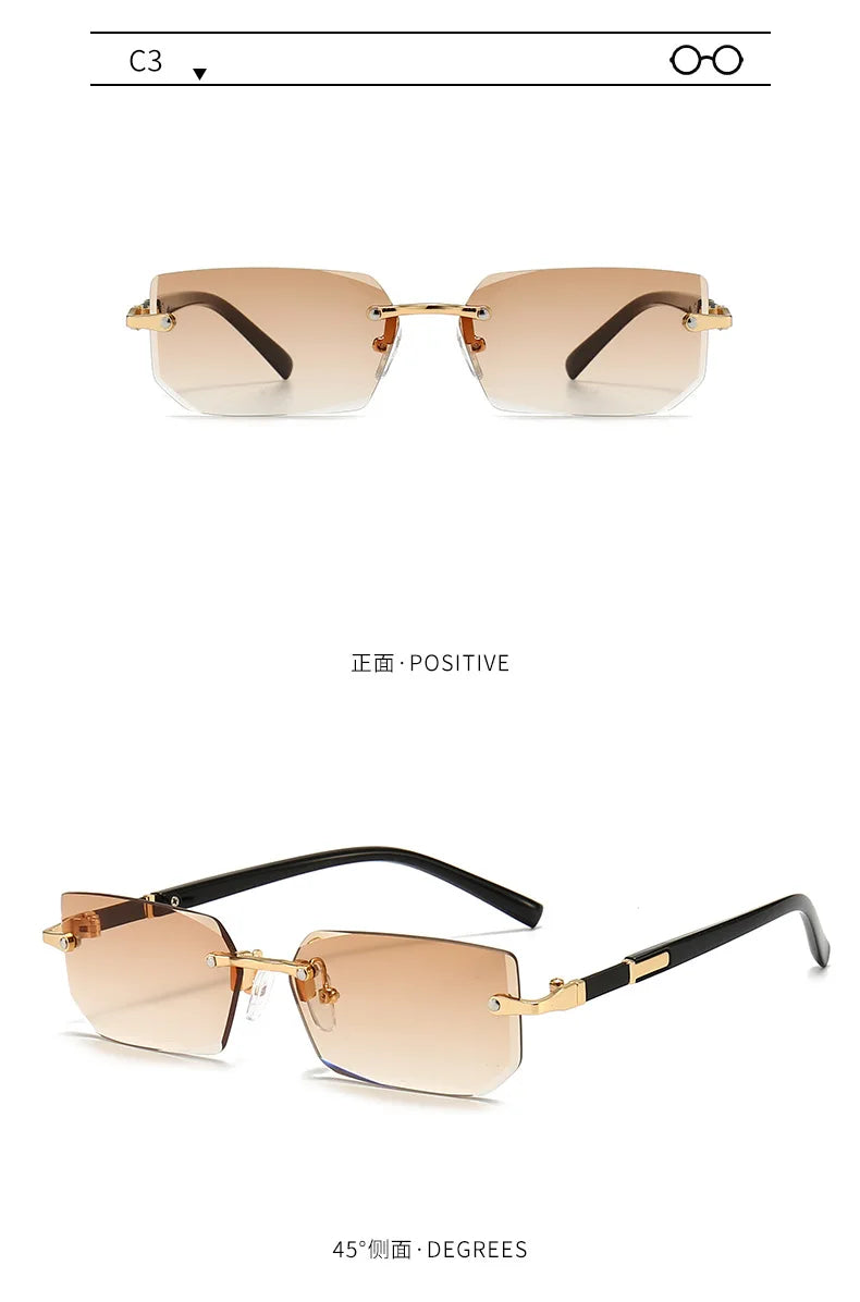 Clearance_Rimless Sunglasses Rectangle Fashion Popular Women Men Shades Small Square Sun Glasses For Female male Summer Travelin