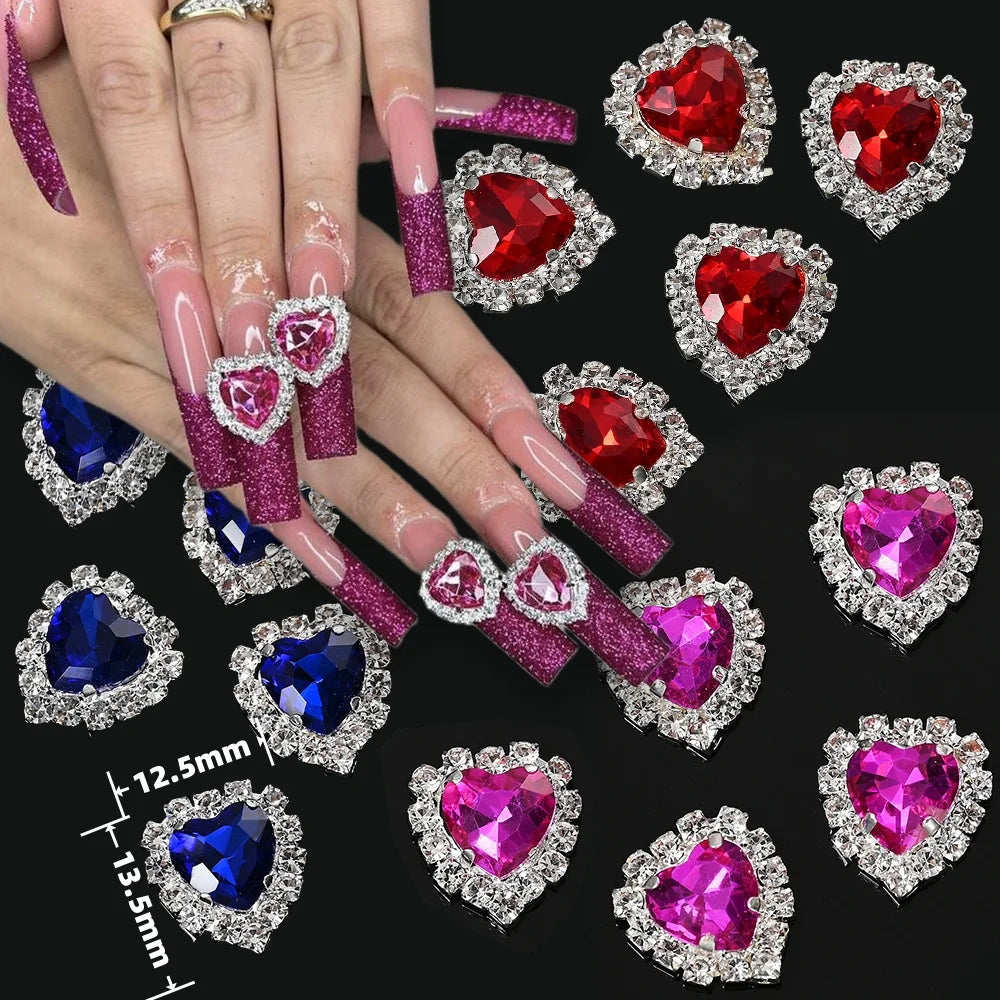 5/10pc Luxury Crystal Pink Heart Nail Art Charm 3D Love Shape Nail Rhinestones Diamond Shine Valentine's Day Manicure Decoration