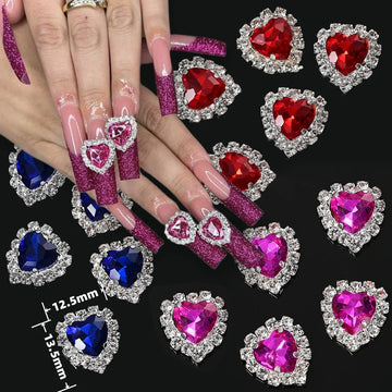 5/10pc Luxury Crystal Pink Heart Nail Art Charm 3D Love Shape Nail Rhinestones Diamond Shine Valentine's Day Manicure Decoration