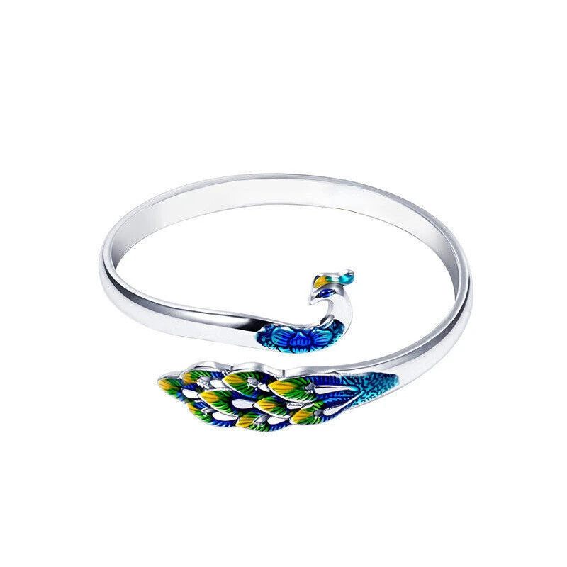 Ethnic Bohemian Open Bracelet Elegant Temperament Ethnic Style Colorful Peacock Dripping Oil Ladies Bracelet Casual Party
