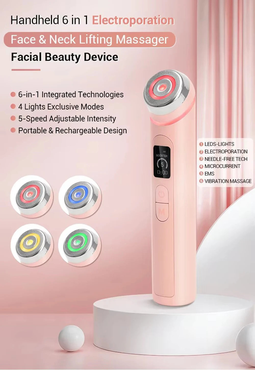 Multi Functional Four-Color Beauty Device, With 4 Modes Enhanced Absorption, Radiance, Elasticity, Facial Contouring,with 4 Mod