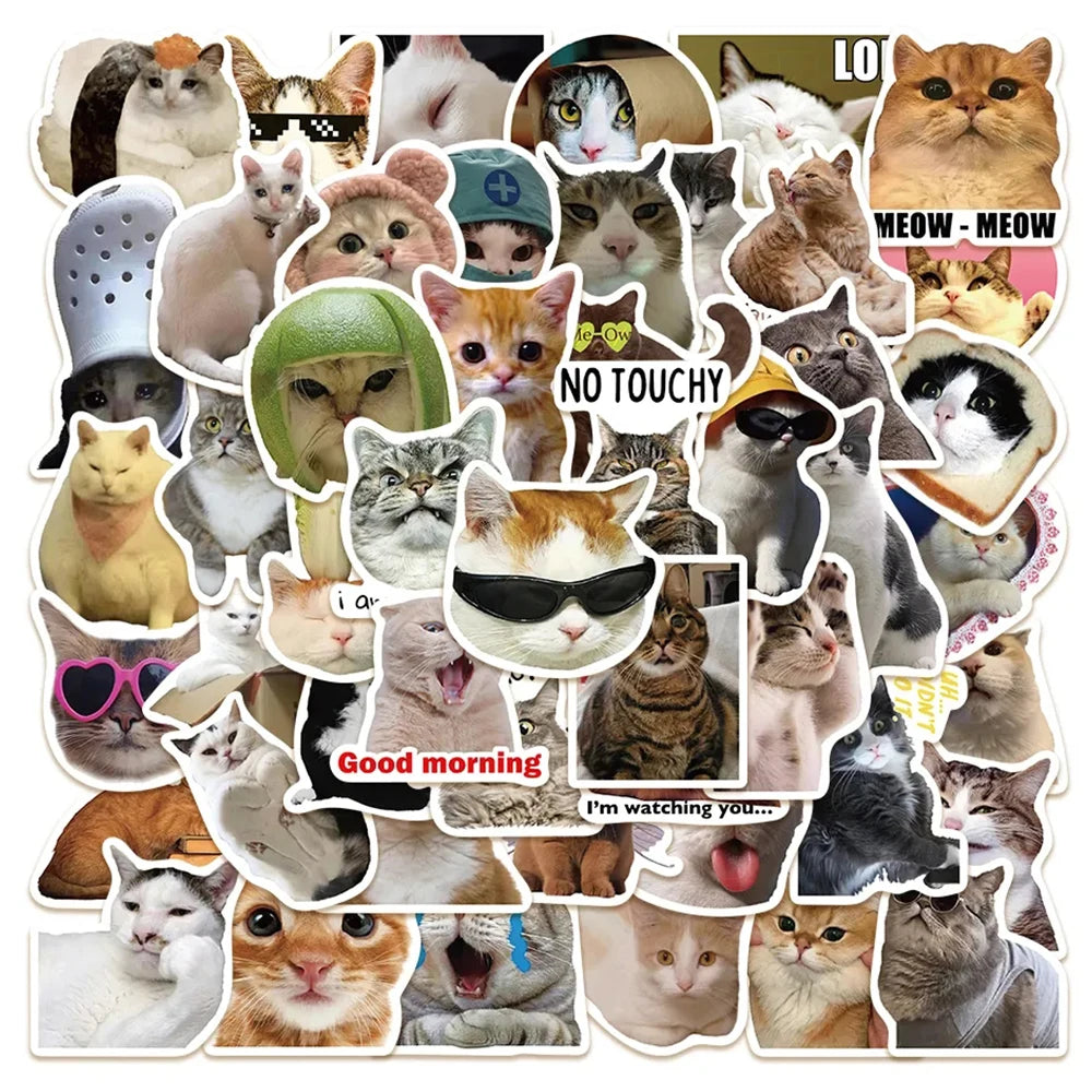 10/30/50pcs Funny Cute Cat MEME Animals Stickers Kawaii Aesthetic Decals Laptop Phone Notebook Decoration Scrapbooking Sticker