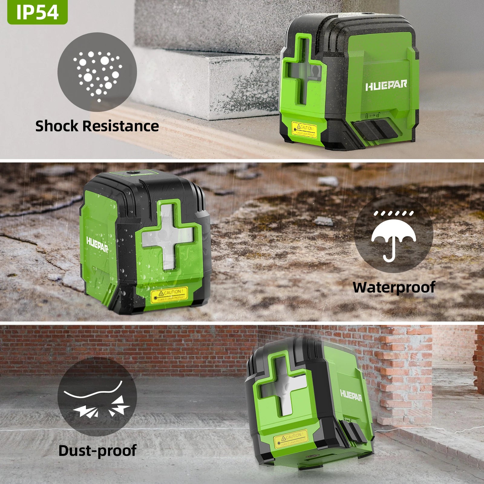 Huepar 2 Lines Laser Level with Tripod 98Ft Self-Leveling Horizontal & Vertical Green Cross Line Laser with Carrying Bag