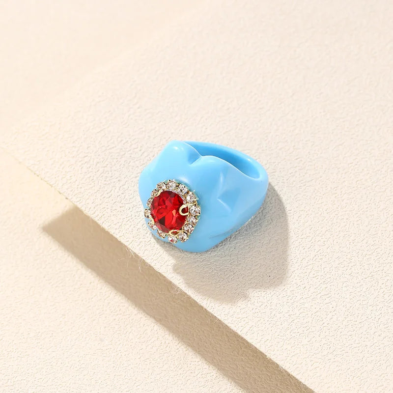 New Trendy Colorful Acrylic Rhinestone Rings Sets for Women Flower Large Finger Rings for Girls Korean Party Jewelry INS Gifts