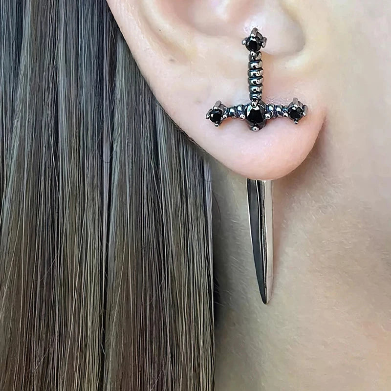 Punk Earrings Gothic Design Trendy Earrings Retro Zircon Gothic Cross Earrings for Men Women Y2K Jewelry Accessories