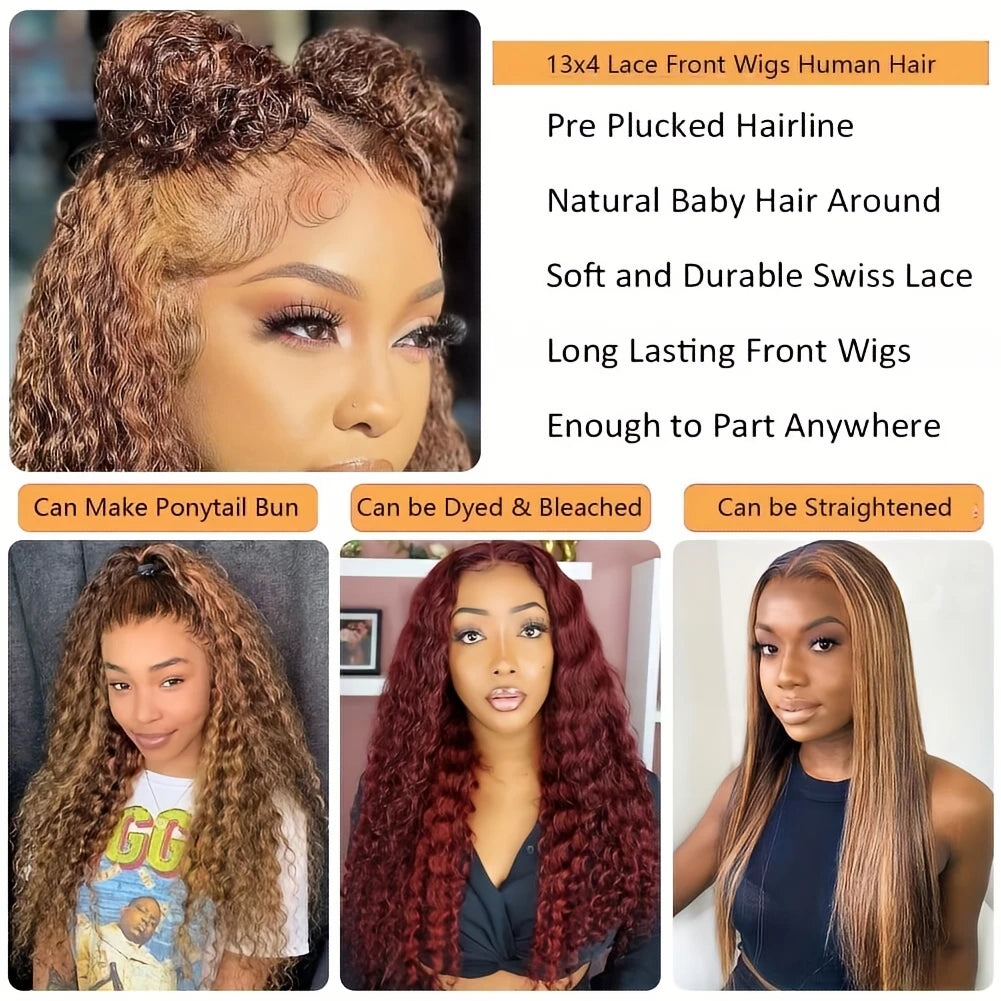 30 Inches Highlight Ombre Lace Front Wig Brazilian Honey Blonde Human Hair 13x4 Hd 4/27 Deep Wave 13x6 Lace Frontal Wigs 4x4 Wig