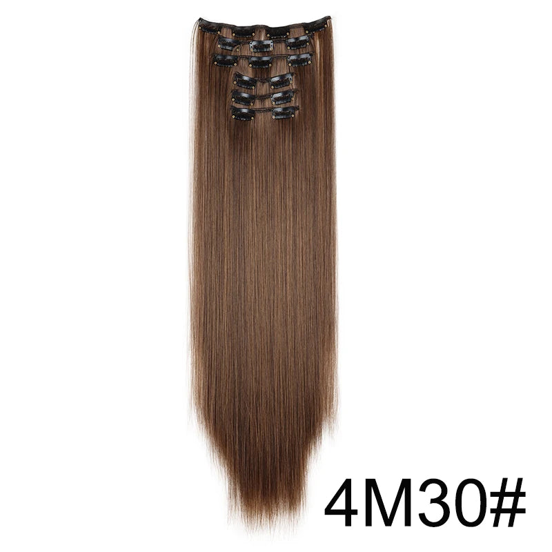 WIGSIN Synthetic 6pcs/set 24Inch Long Straight Hair Extensions Clip-in Heat Resistant Black Blonde Hairpiece for Women