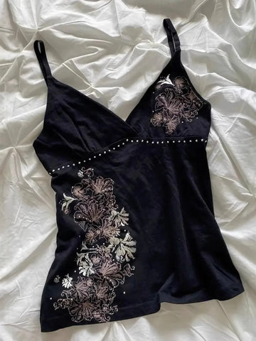 New Style Elegant Style Slim Fit Slimming Floral Retro Printed Chest Strap Cross-Border Sleeveless Vest