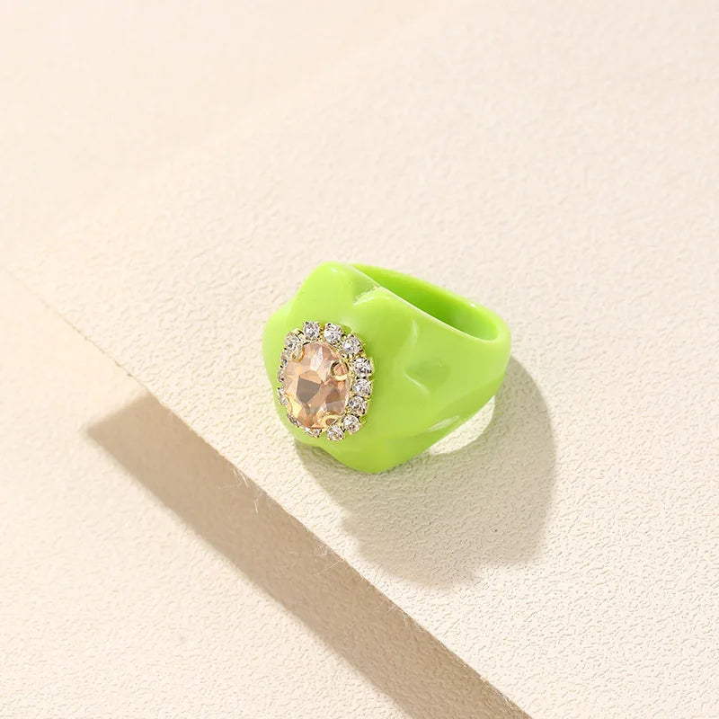 New Trendy Colorful Acrylic Rhinestone Rings Sets for Women Flower Large Finger Rings for Girls Korean Party Jewelry INS Gifts