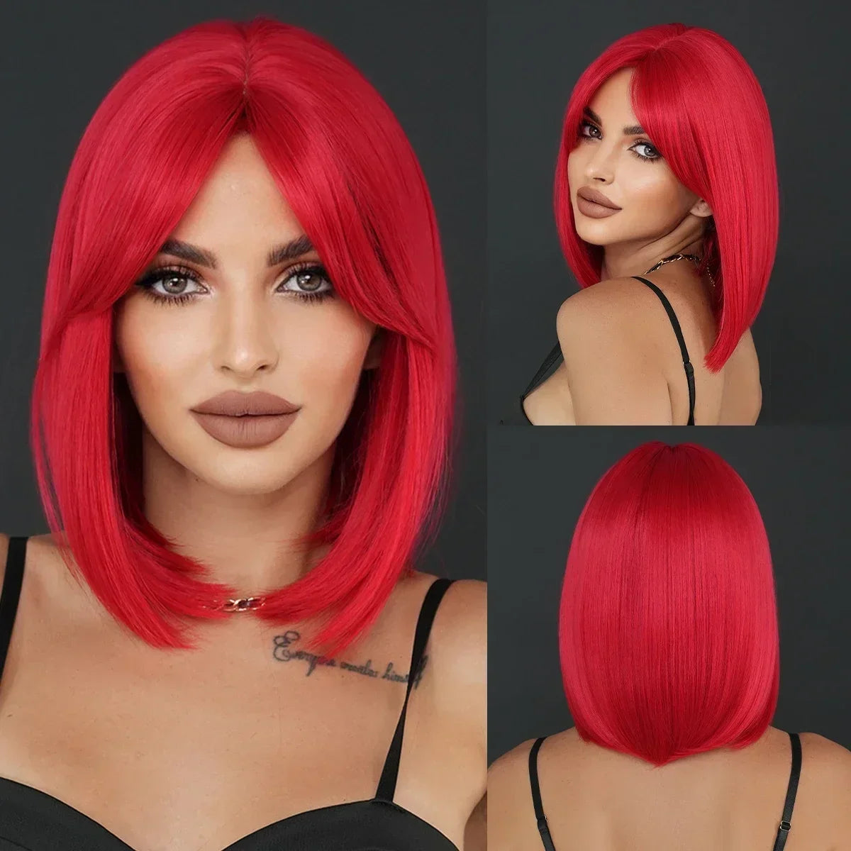 NAMM Synthetic Shoulder Length Middle Part Green Ombre Black Wigs Wigs for Women Daily Party High Density Green Root Wigs