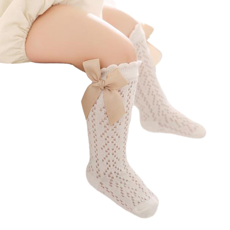 0-3years Infant Baby Girls Long Stockings Princess Solid Color Cute Bowknot Socks Spring Summer Thin Mesh Over-The-Knee Socks
