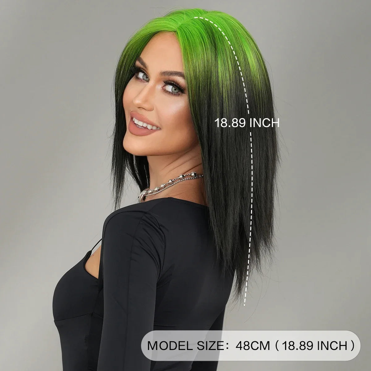 NAMM Synthetic Shoulder Length Middle Part Green Ombre Black Wigs Wigs for Women Daily Party High Density Green Root Wigs