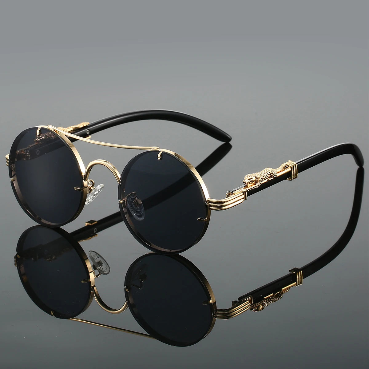 Classic Retro Double Beam Leopard Head Decorative Men's Driving Metal Round Frame