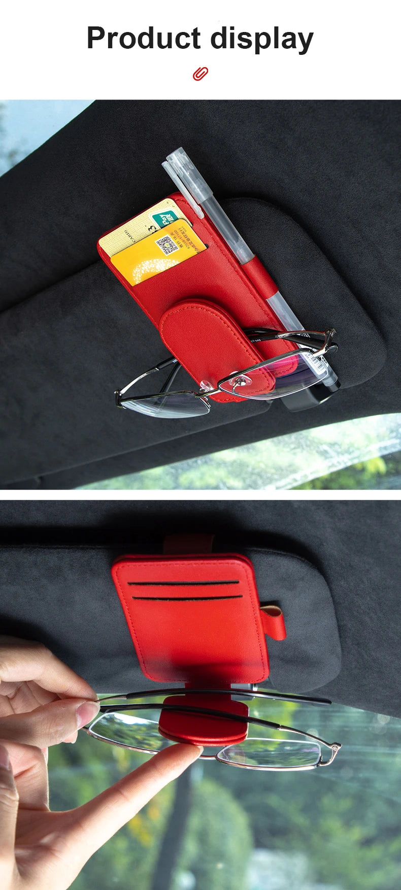 JFBONIN Leather Car Glasses Clip Multifunctional Sunshade Storage for Interior Car Sunglasses Organizer Creative
