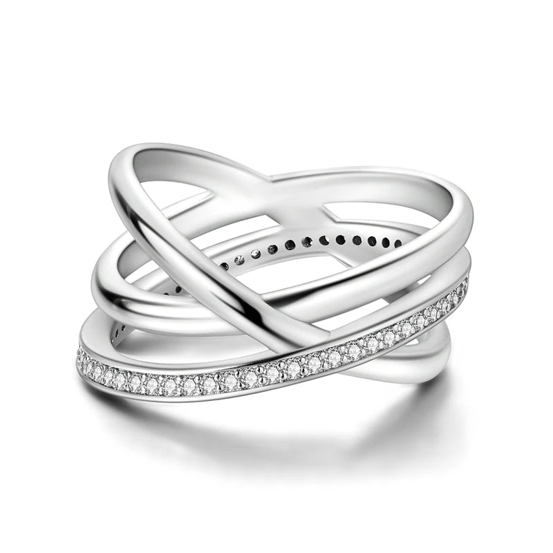 Rings For Women 925 Silver Sparkling Zircon Minimalist Geometric Star X Rings Romantic Wedding Engagement Valentine Jewelry Gift