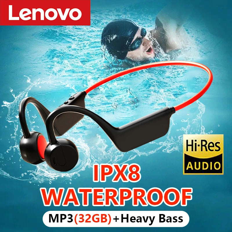 Lenovo Bone Conduction Headset Wireless Swimming Sports Headphone IPX8 Bluetooth 5.4 With Mic Waterproof Exercise Fitness 2026