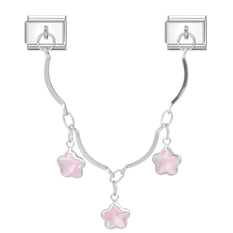 Star Butterfly Heart Zircon Round Pearls Tassel Chain Italian Charm Links Fit 9mm Bracelet Stainless Steel Women DIY Making Gift