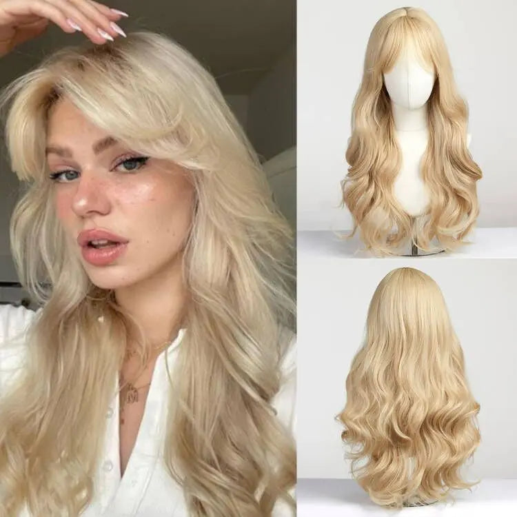 Party Wigs for Girls Fluffy Curly Hair with Bangs Orange Synthetic Wig for Women Cosplay Wigs Natural Daily Heat Resistant Fiber