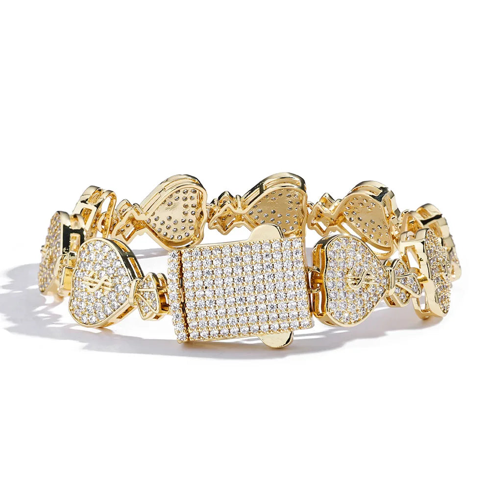 Hip Hop Rapper Jewelry Iced $ Money Bag Necklace Micro Pave CZ Zirconia USD Money Bag Cuban Chain Necklace for Men Women ﻿