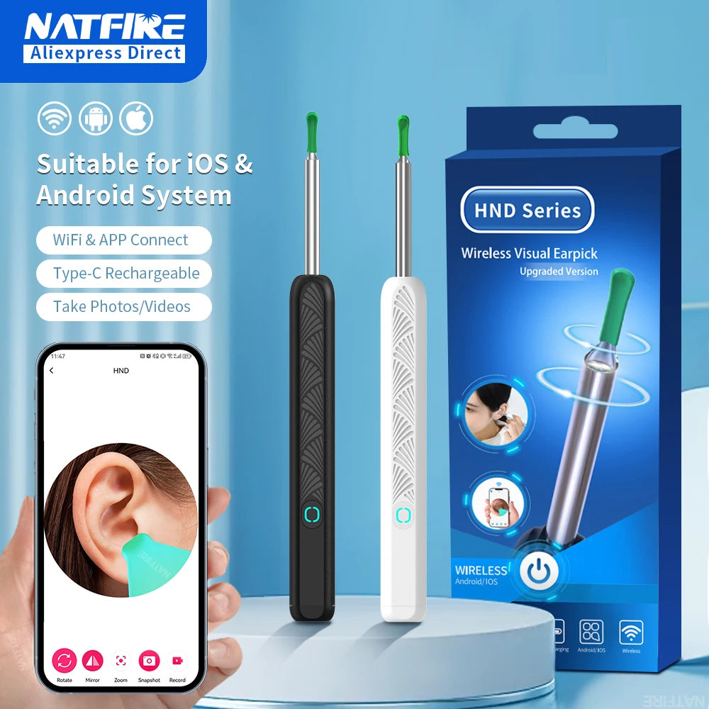 Wireless Ear Wax Cleaner with Camera Safe Earwax Removal Endoscope with Camera Luminous Otoscope Ear Cleaning Tools Ear Care