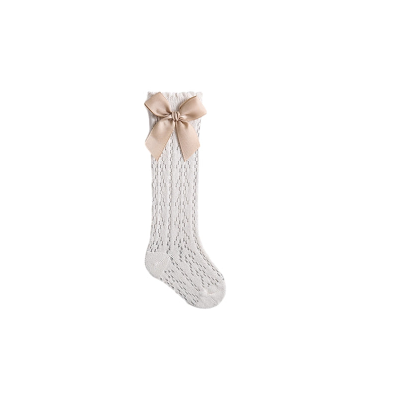 0-3years Infant Baby Girls Long Stockings Princess Solid Color Cute Bowknot Socks Spring Summer Thin Mesh Over-The-Knee Socks