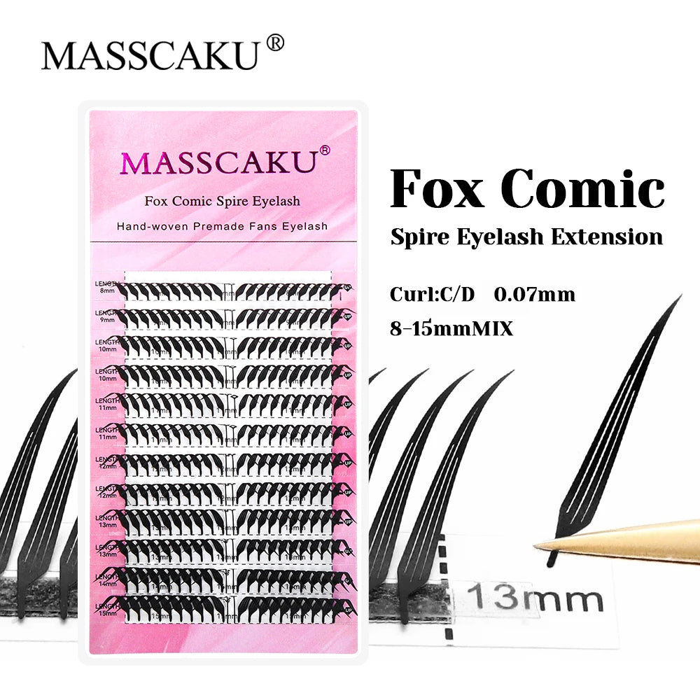 MASSCAKU Fox Comic Spire Lash Extensions C D Curl 8-15mm Mix Natural Manga Style Eyelash Professional Premade Fans Eyelashes