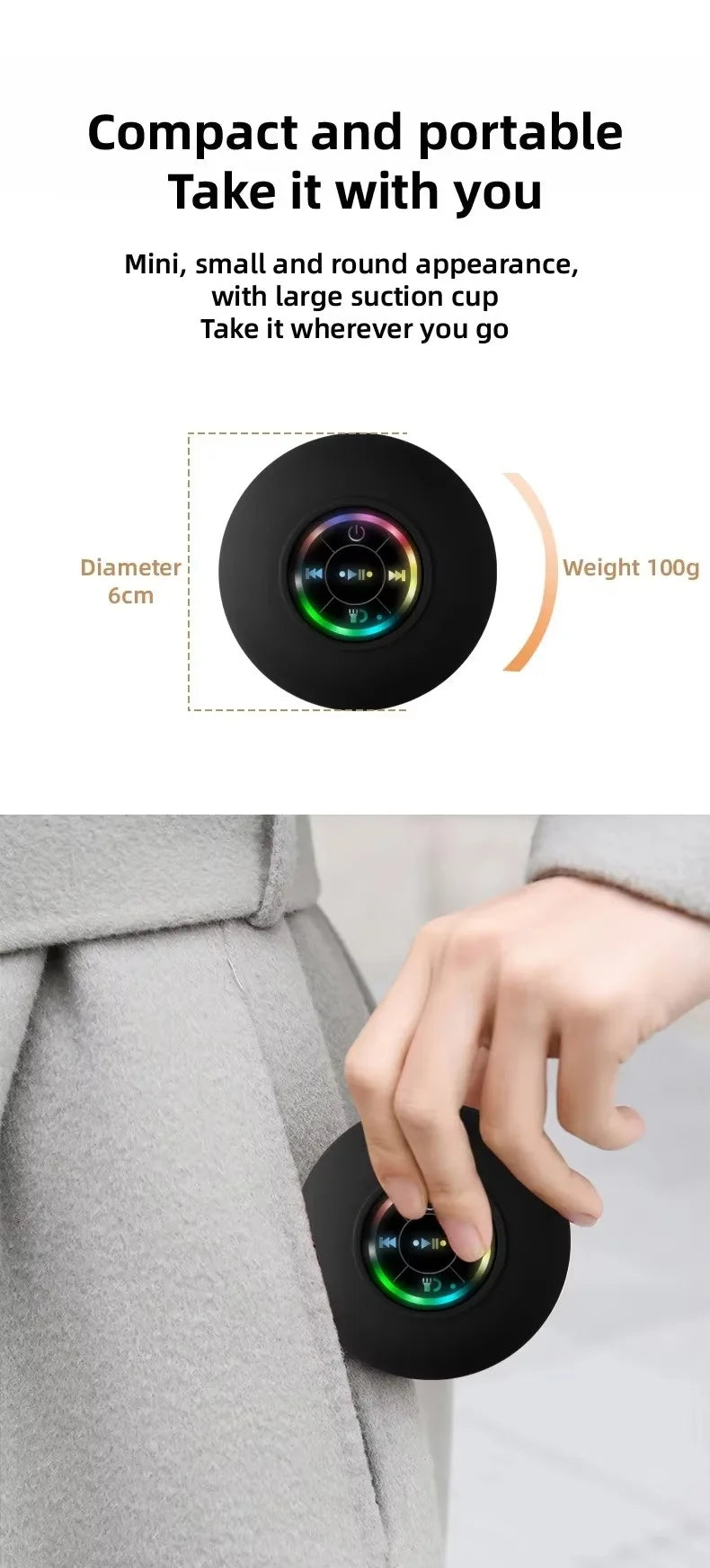 New Bathroom Waterproof Wireless LED Bluetooth Speaker Mini Portable Strong Suction Cup Speaker Outdoor Sports Stereo Speaker