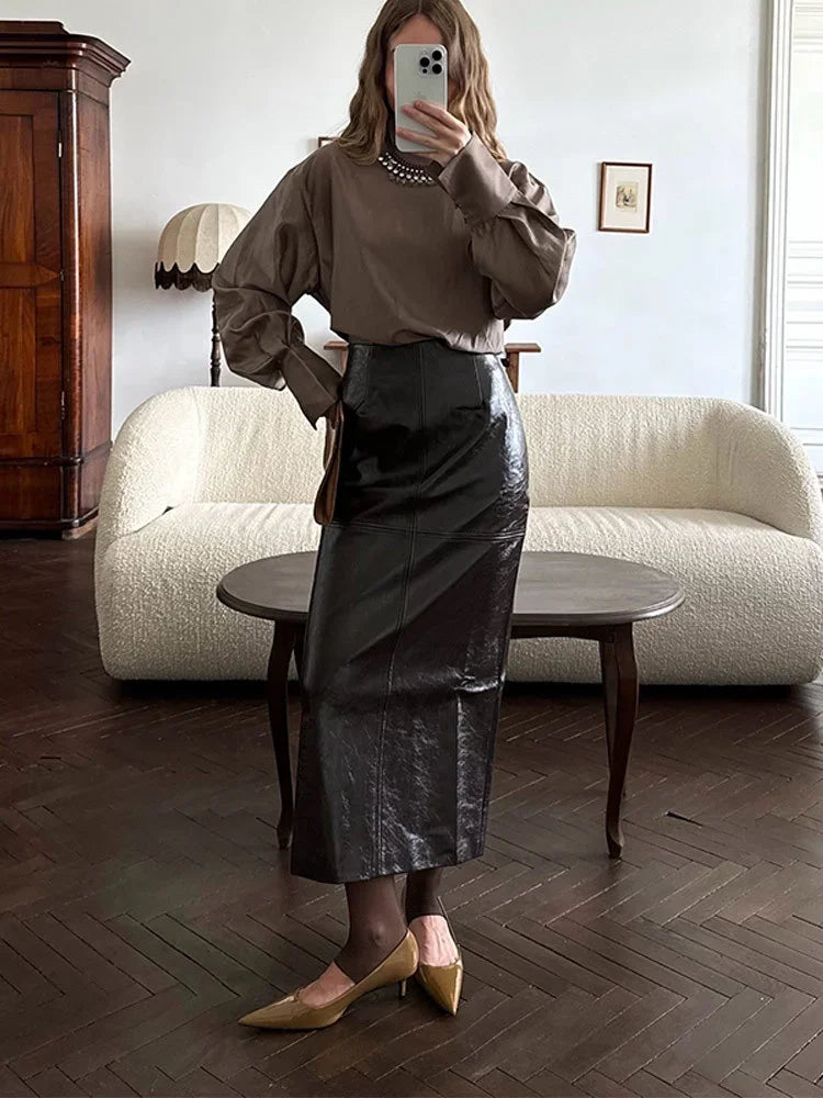Vintage Green Leather Skirt Sets Women Fashion Solid Strapless Short Skirts Zipper Jacket Outfits Lady Daily Highstreet Outfits