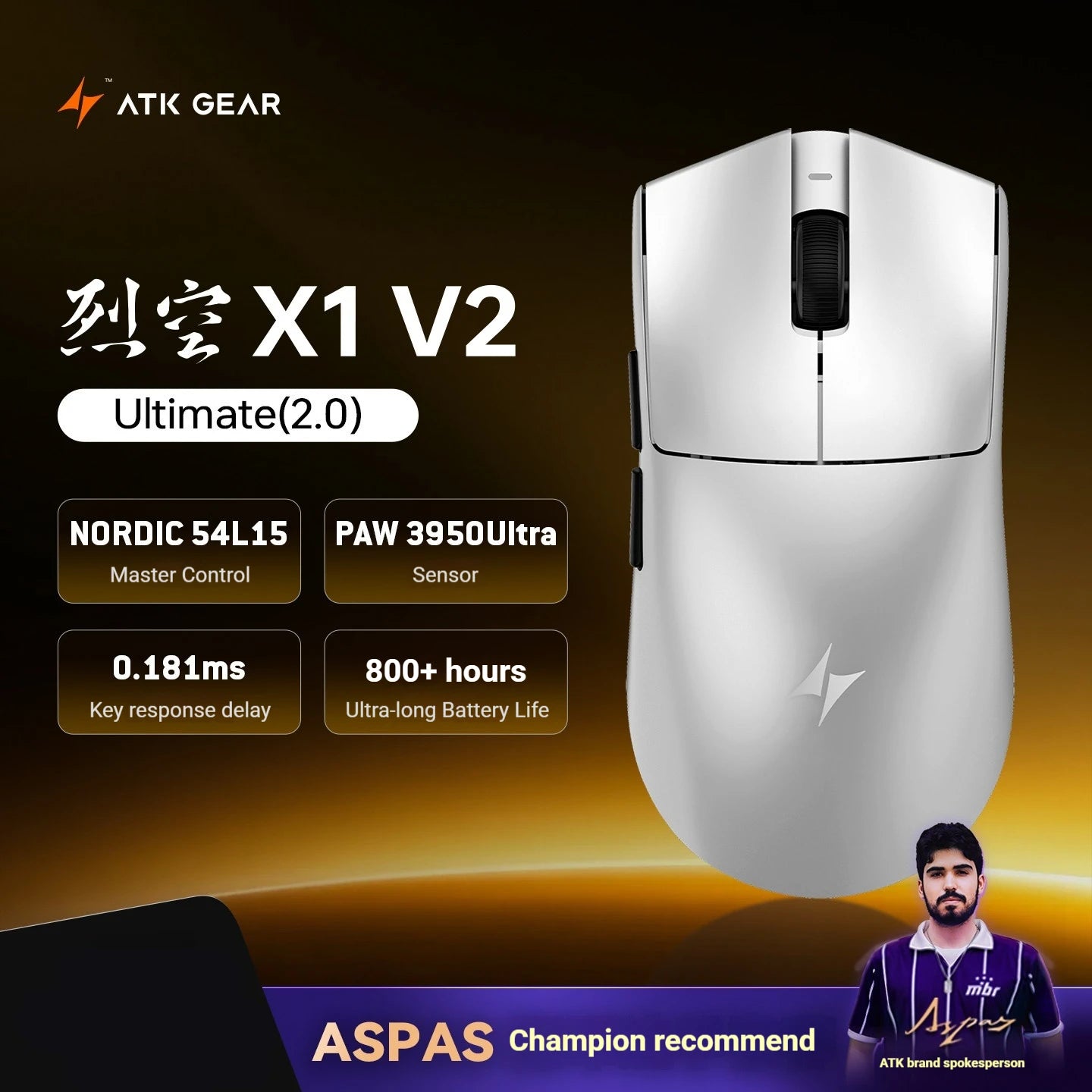 ATK Blazing Sky X1 V2 Wireless Gaming Mouse Dual-Mode 2.4G/Wired 54g Lightweight PAW3950Ultra New GEM Dual 8K Dongle Low Latency