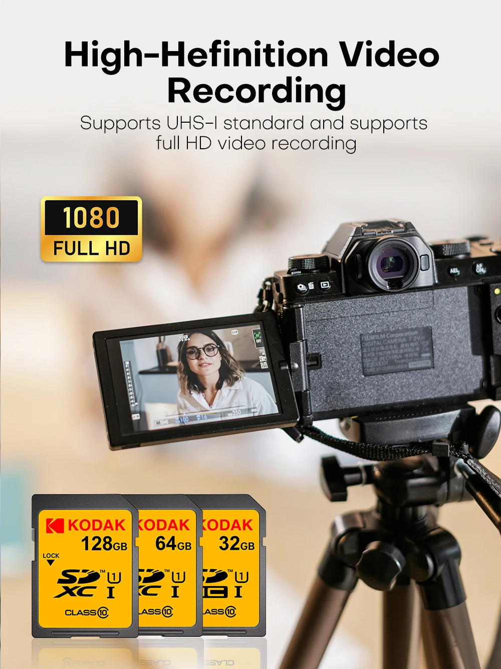 KODAK SD Card 32GB 64GB 128GB Class 10 U1 V30 High Speed Memory Card SDXC for DSLR Camera 4K Video