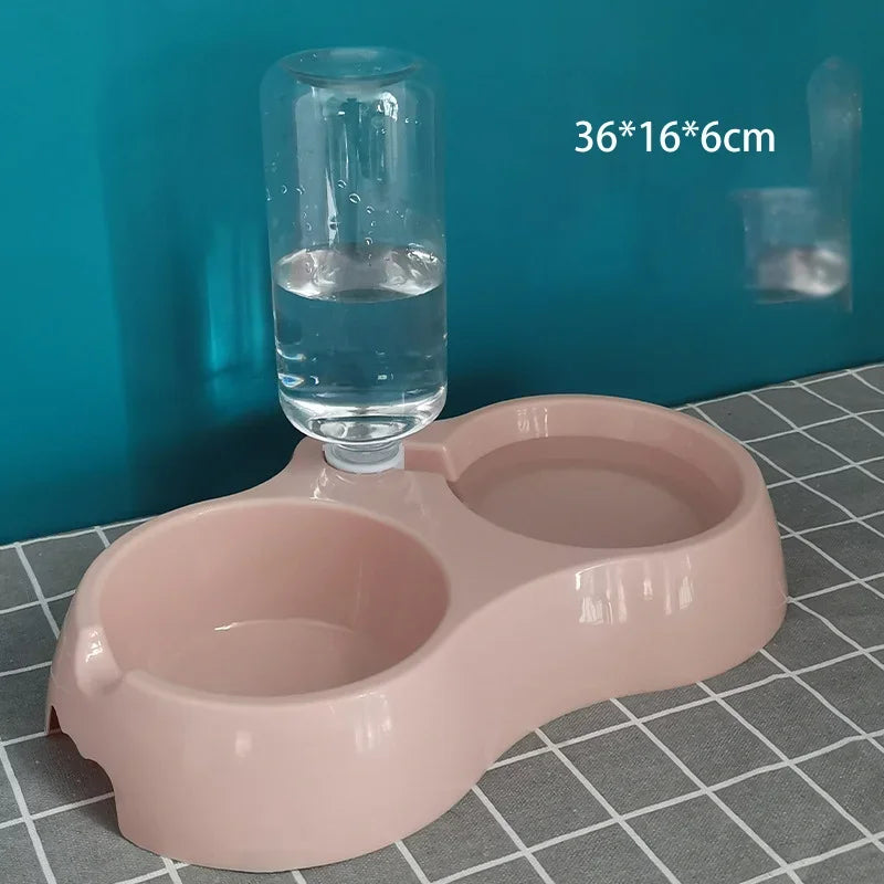Pet Cat Bowl Automatic Feeder Water Dispenser Dog Cat Food Bowl with Drinking Raised Stand Double Dish Bowls for Cats Dogs Pet