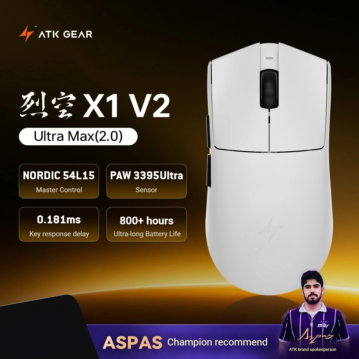 ATK Blazing Sky X1 V2 Wireless Gaming Mouse Dual-Mode 2.4G/Wired 54g Lightweight PAW3950Ultra New GEM Dual 8K Dongle Low Latency