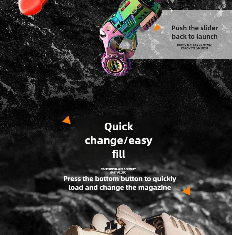Alloy Launcher Shell-Ejecting Toy Gun Set Portable Stress Relief Sensory Fidget Toy Finger Spinning Top Desk Gadget Boys Gift