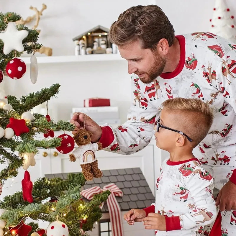 Mom Dad Kids Christmas Print Pajamas Set 2 Piece Pyjama Xmas Family Look Sleepwear Xmas Family Matching Outfits Pjs Loungewear