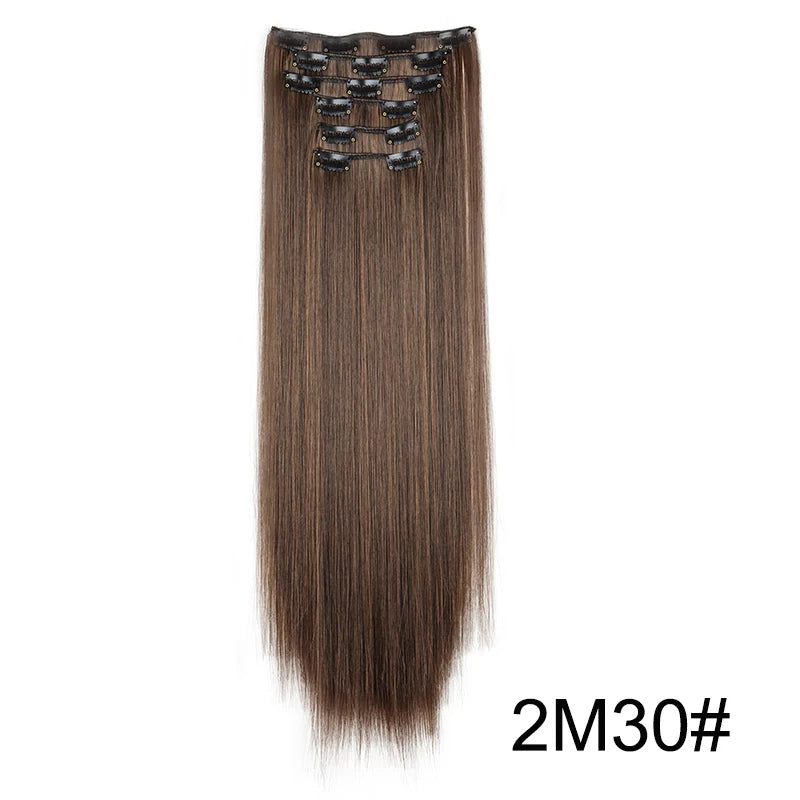 WIGSIN Synthetic 6pcs/set 24Inch Long Straight Hair Extensions Clip-in Heat Resistant Black Blonde Hairpiece for Women