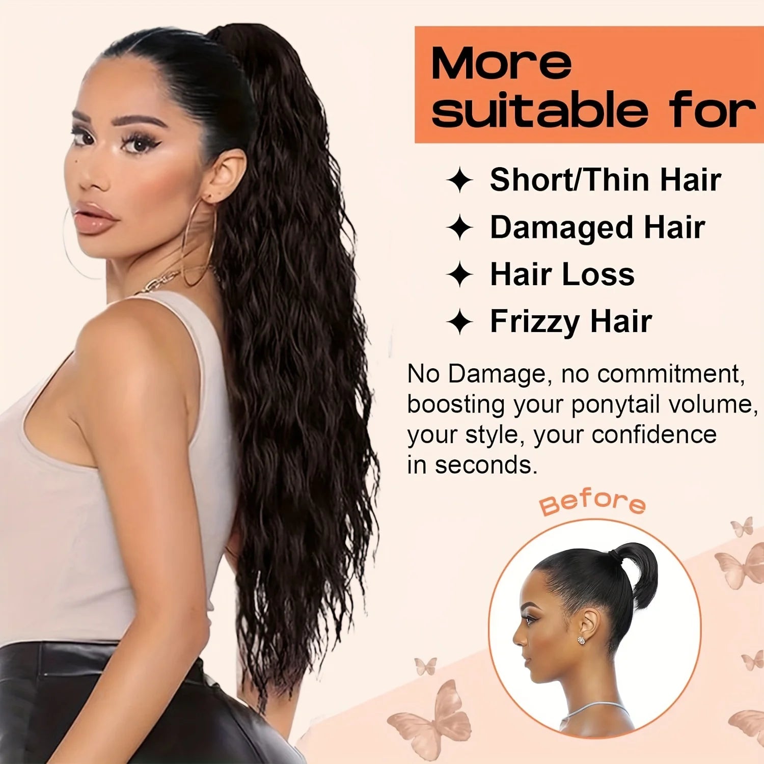 Long Curly Wavy Ponytail Hair Extension For Women Drawstring Ponytail Hairpieces Synthetic Fake Horse Tail Black Blonde Red